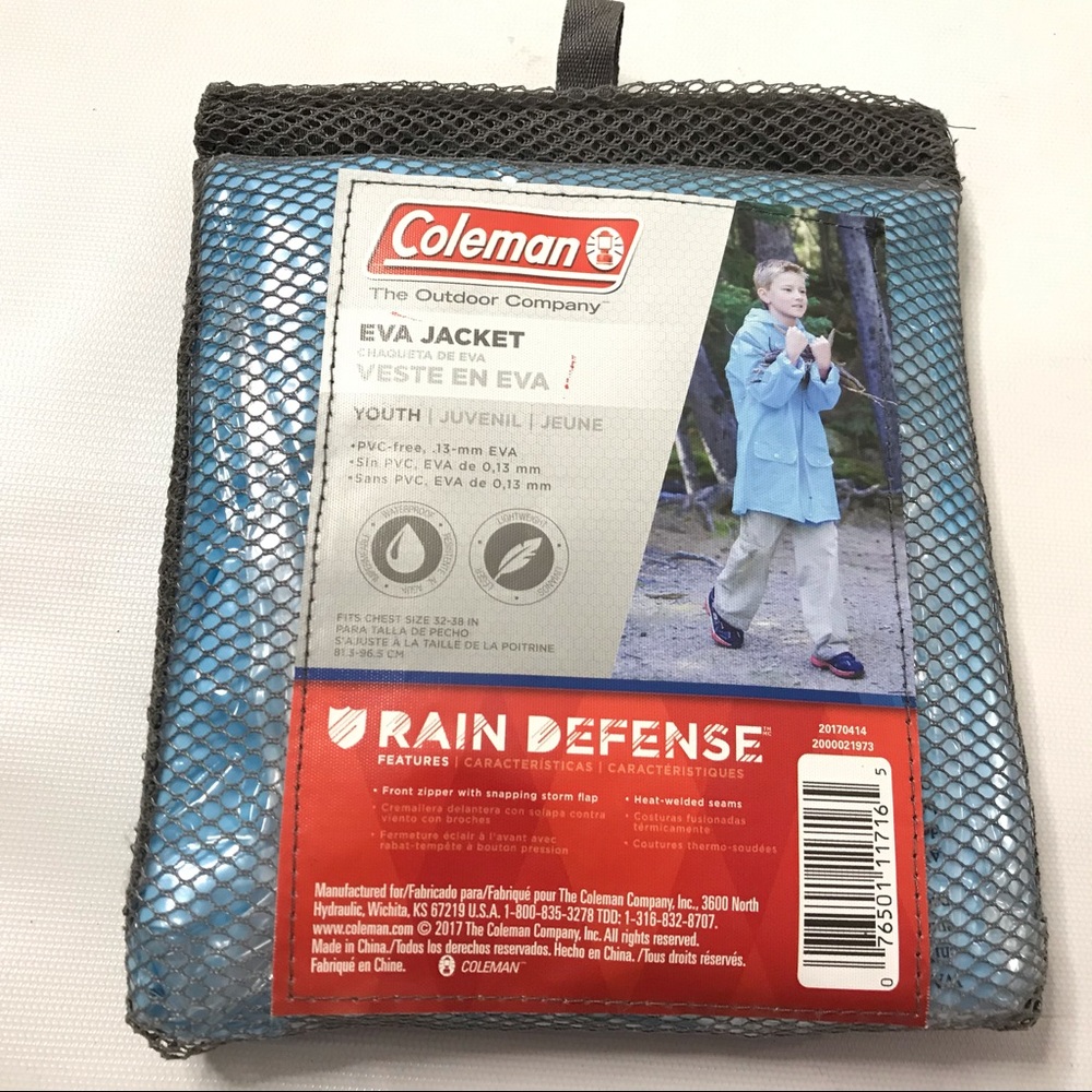 Coleman Youth EVA Rain Jacket Blue W/Hood S/M